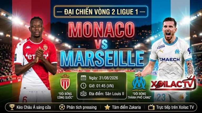 Ảnh bìa nhận định soi kèo trận đại chiến giữa Monaco vs Marseille vòng 2 Ligue 1 lúc 01h45 ngày 31/08 trực tiếp trên Xoilac TV.