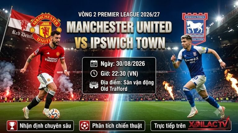 Ảnh bìa nhận định trận đấu MU vs Ipswich lúc 22h30 ngày 30/08 vòng 2 Ngoại hạng Anh 2026/27.