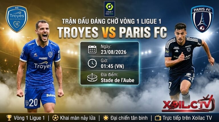 Nhận định bóng đá trận Troyes vs Paris FC vòng 1 Ligue 1 2026/27, soi kèo chi tiết từ chuyên gia Xoilac TV.