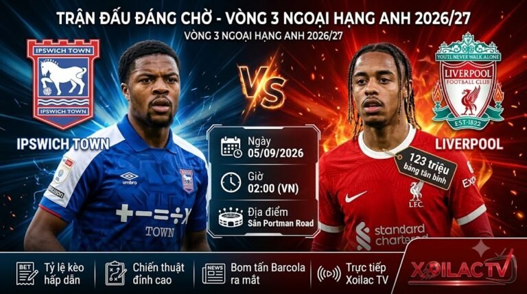 Ảnh bìa nhận định trận đấu Ipswich Town vs Liverpool vòng 3 Ngoại hạng Anh trực tiếp trên Xoilac TV.