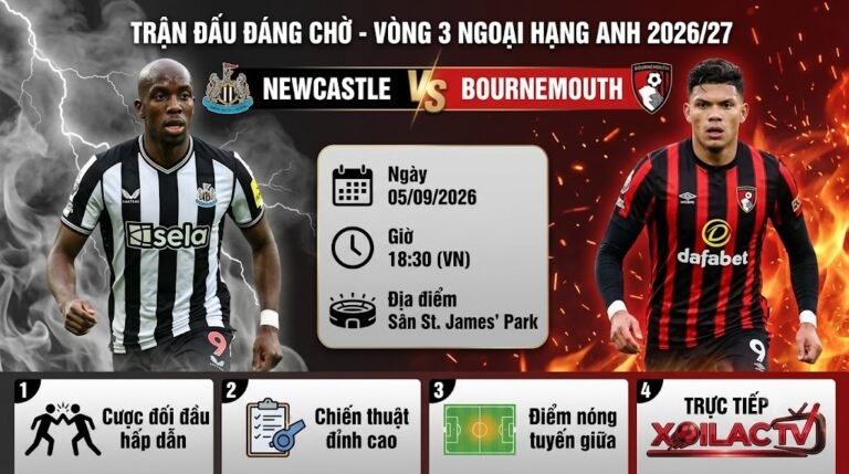 Ảnh bìa nhận định trận đấu Newcastle vs Bournemouth vòng 3 Ngoại hạng Anh trực tiếp trên Xoilac TV.