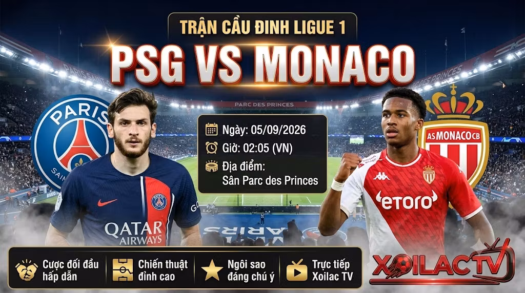 Nhận định soi kèo trận đấu tâm điểm giữa PSG vs Monaco lúc 02h05 ngày 5/9 vòng 3 Ligue 1 cập nhật mới nhất trên Xoilac TV.